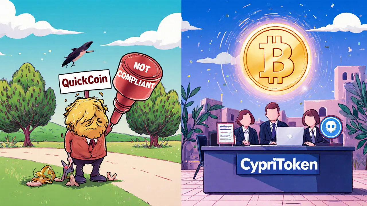 Contrasting scenes: a shut-down crypto startup vs. a thriving firm tokenizing real estate under CySEC oversight.