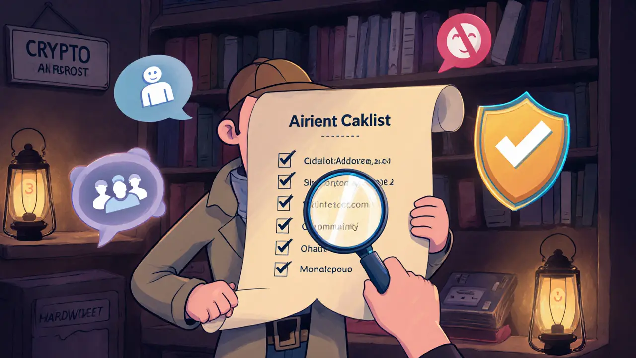 Detective with magnifying glass checking contract, surrounded by safety icons.