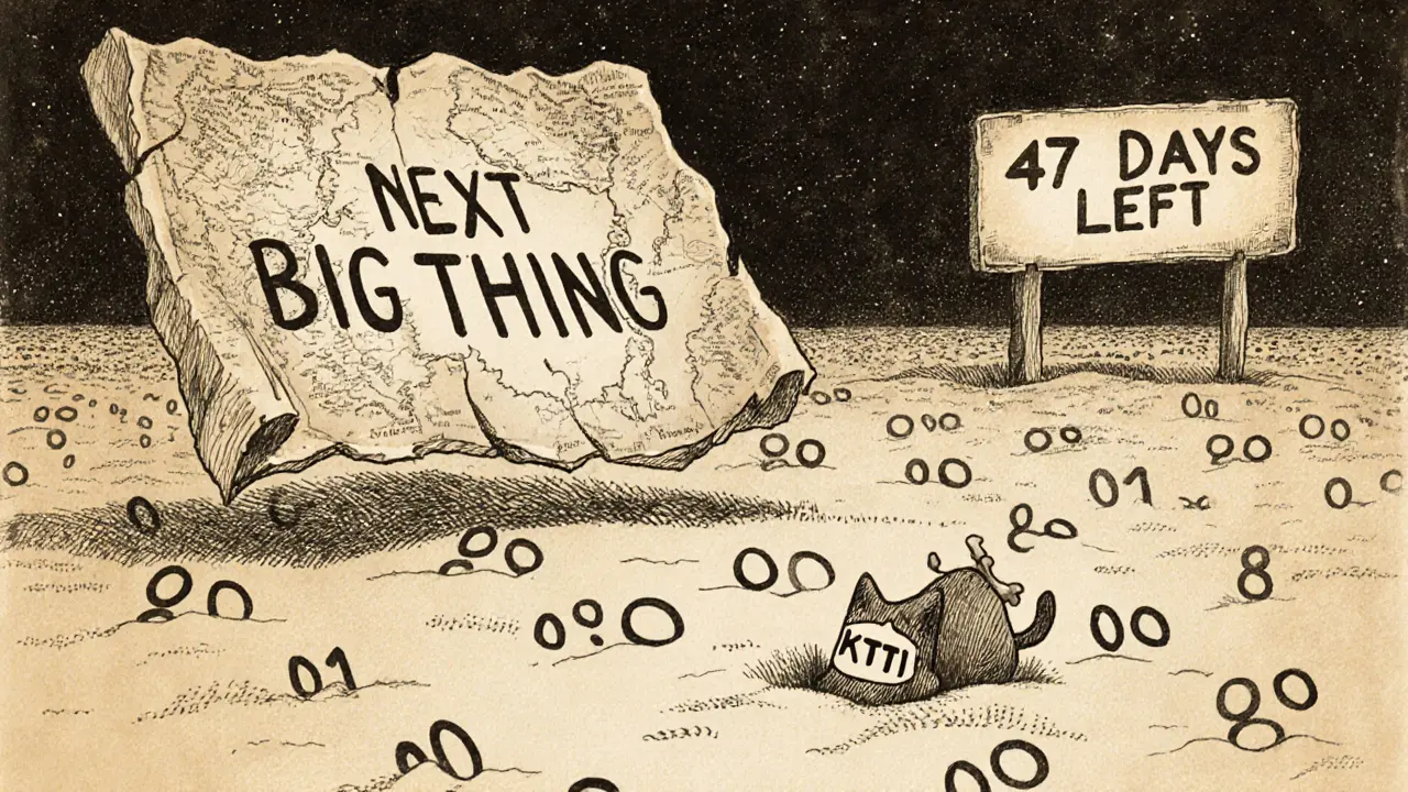 A broken treasure map over a desert of zeros with a discarded cat toy.