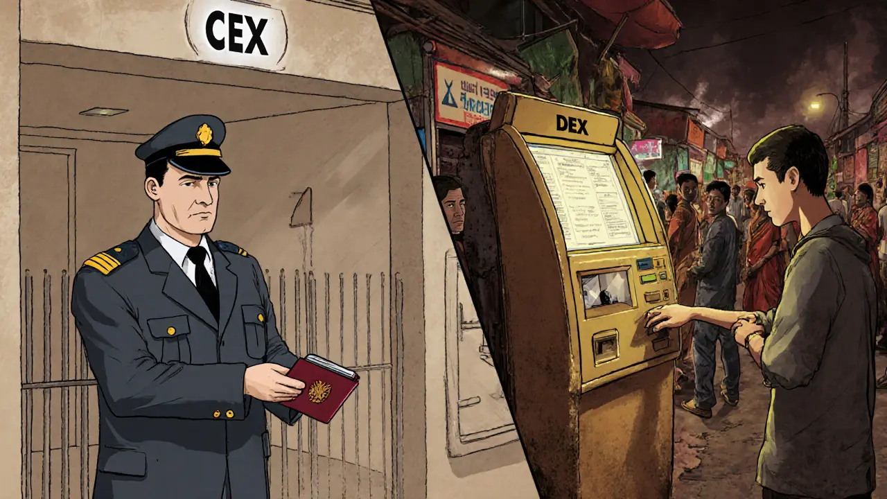 A person using a crypto ATM instead of a blocked centralized exchange.