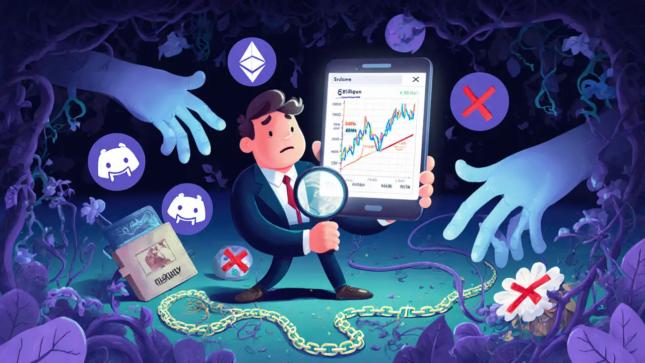 An investor staring at a wild crypto chart while ghostly hands steal their money.