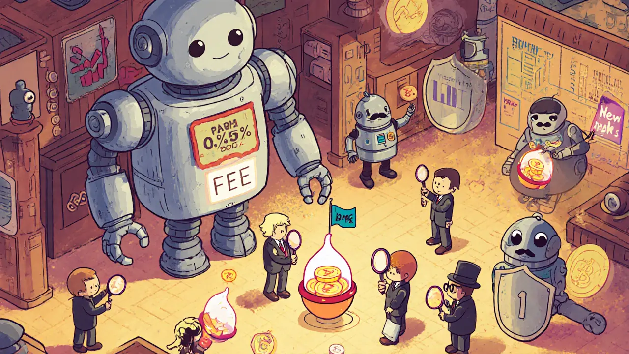 Whimsical traders examine popping memecoins in PumpSwap’s marketplace, protected by invisible shields from sneaky bots.