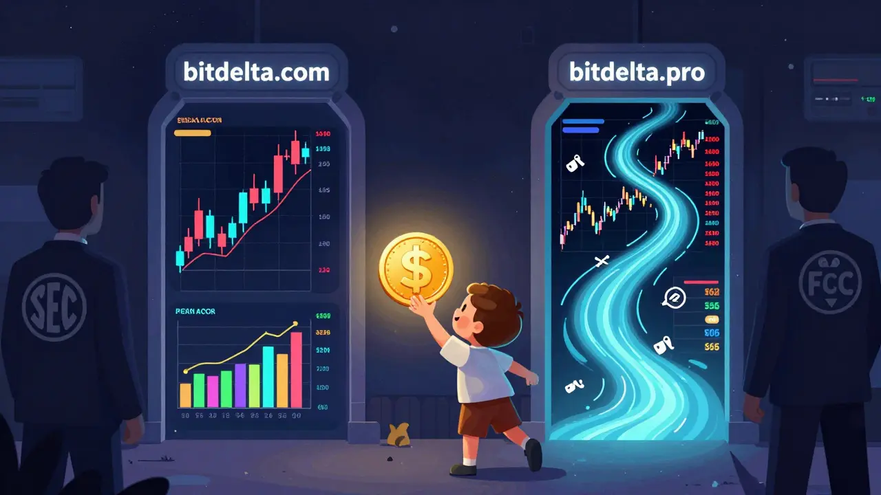 A child reaching through two digital portals to crypto and traditional markets, holding a glowing $BDT token.