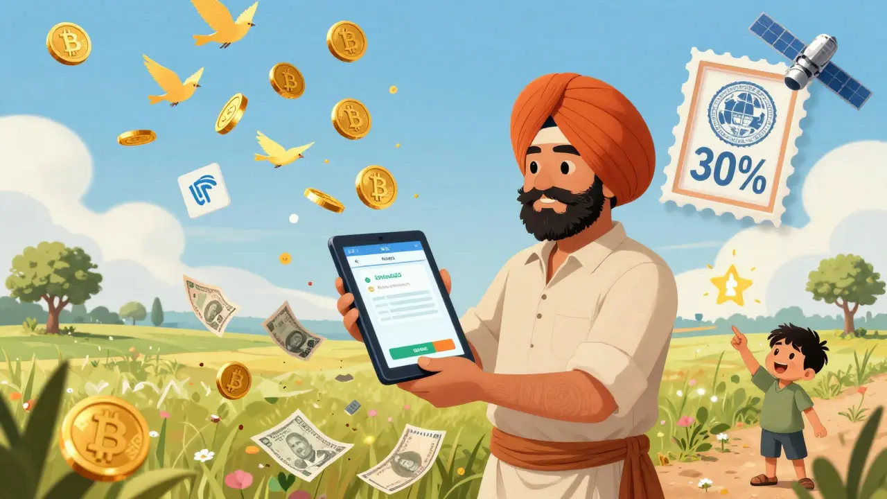 A farmer uses stablecoins to send money globally as traditional currency fades away.