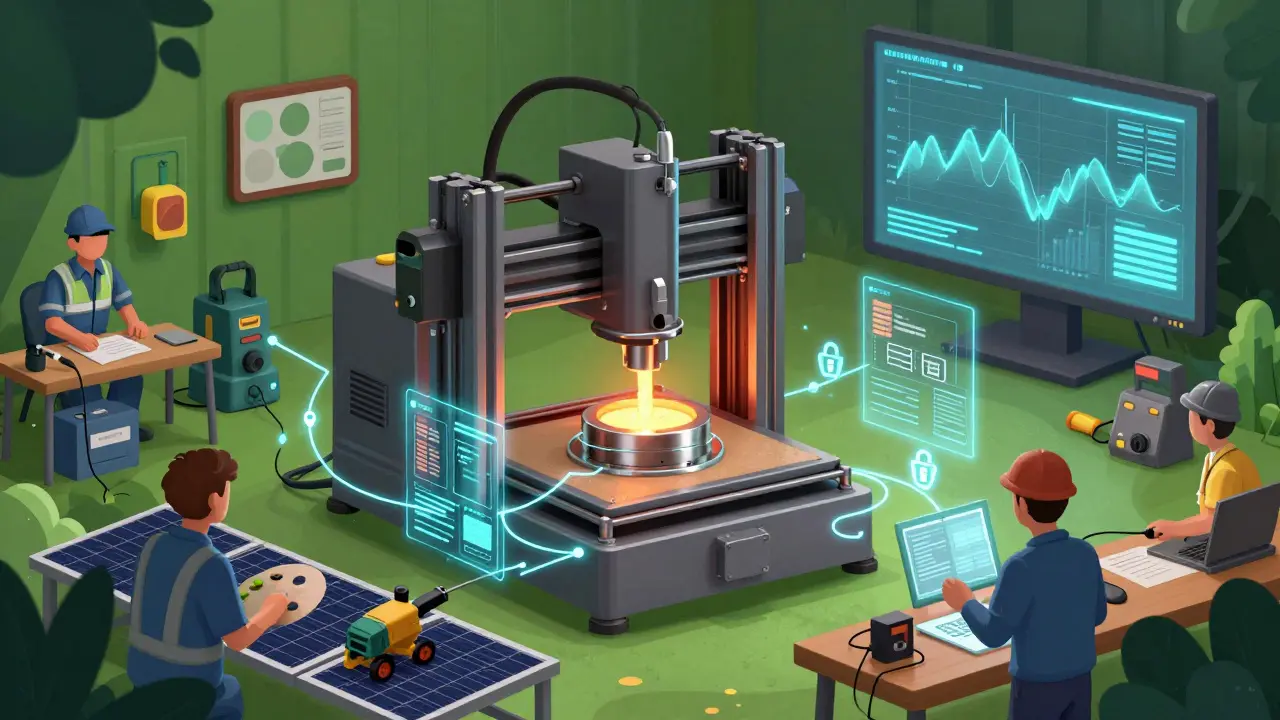 3D printer making parts onsite with holographic data links