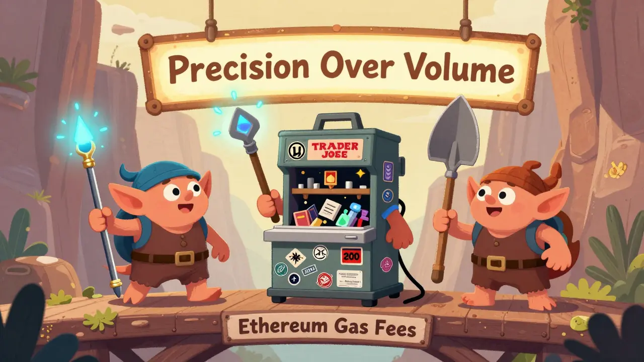 Three DEX goblins compare tools: Uniswap V3’s precision wand outshines cluttered competitors in a whimsical, storybook-style scene.