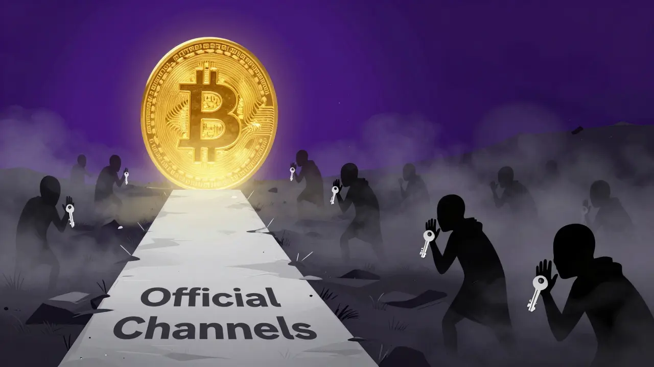 A contrast between a bright safe path and a dark foggy path with shadowy figures.