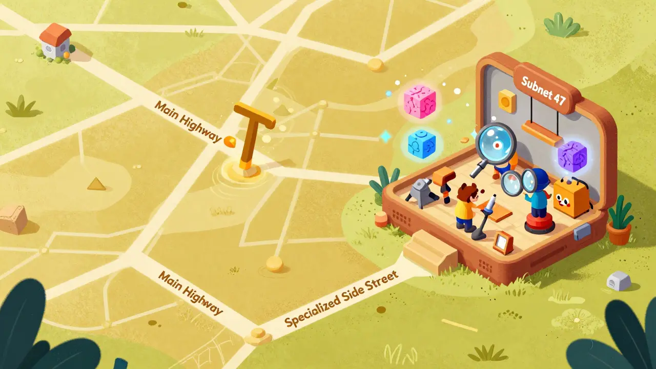 A whimsical map showing a golden highway leading to a specialized AI compression workshop.