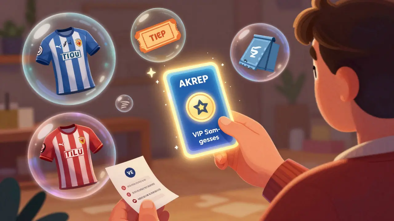 Fan holds digital AKREP token card unlocking exclusive rewards and voting benefits