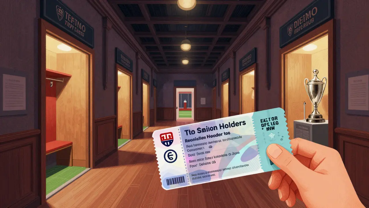 A fan using a holographic ticket to unlock exclusive stadium areas in illustration.