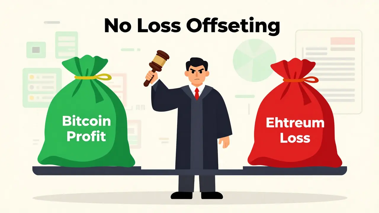 Cartoon showing profit and loss bags unable to balance due to strict tax rules