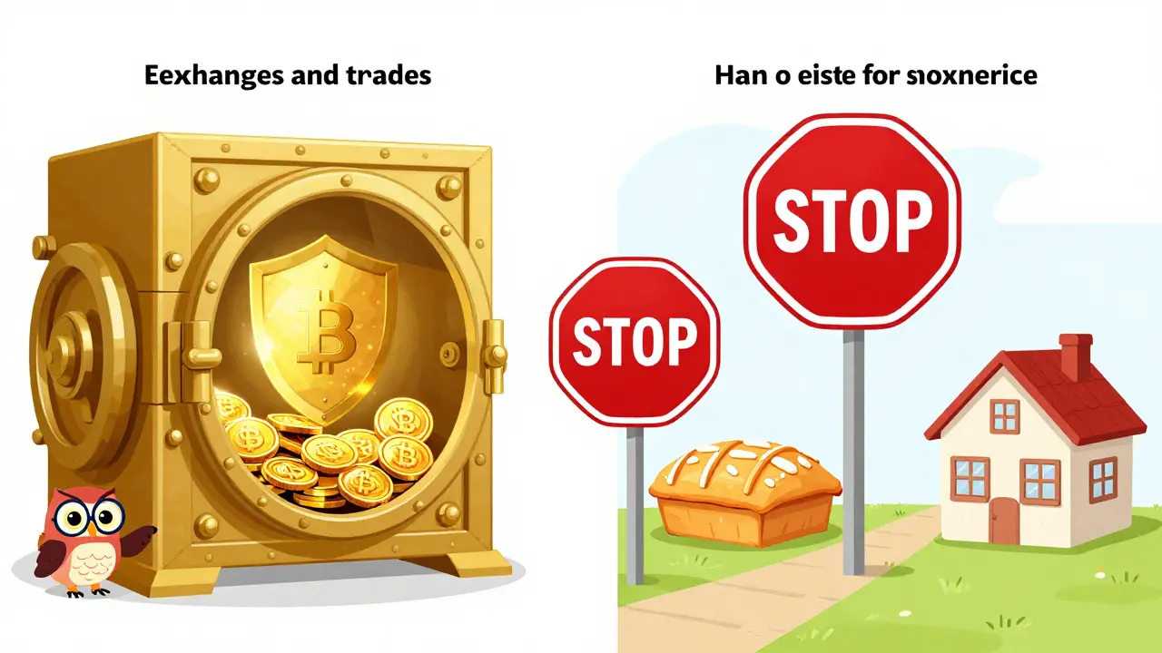 Illustration showing allowed crypto trading vs banned payments