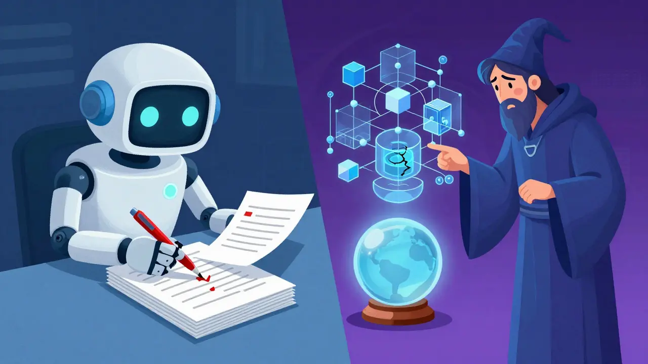 Robot scanner vs wizard inspector finding hidden flaws in digital code structure.