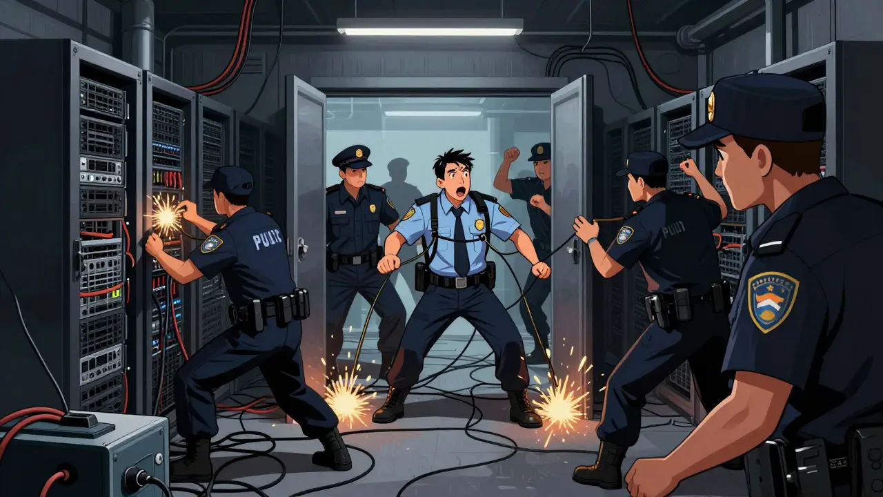 Authorities raiding an illegal crypto mining farm and confiscating equipment