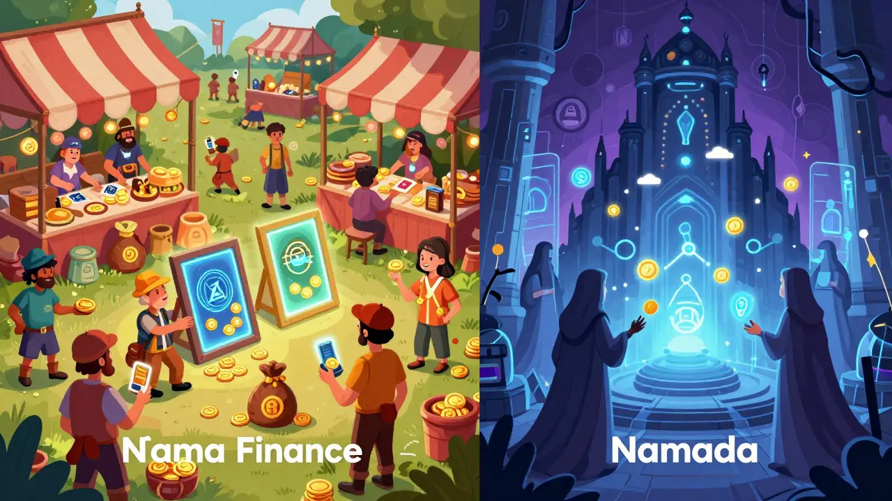 Illustration comparing NFT lending market vs privacy fortress kingdoms