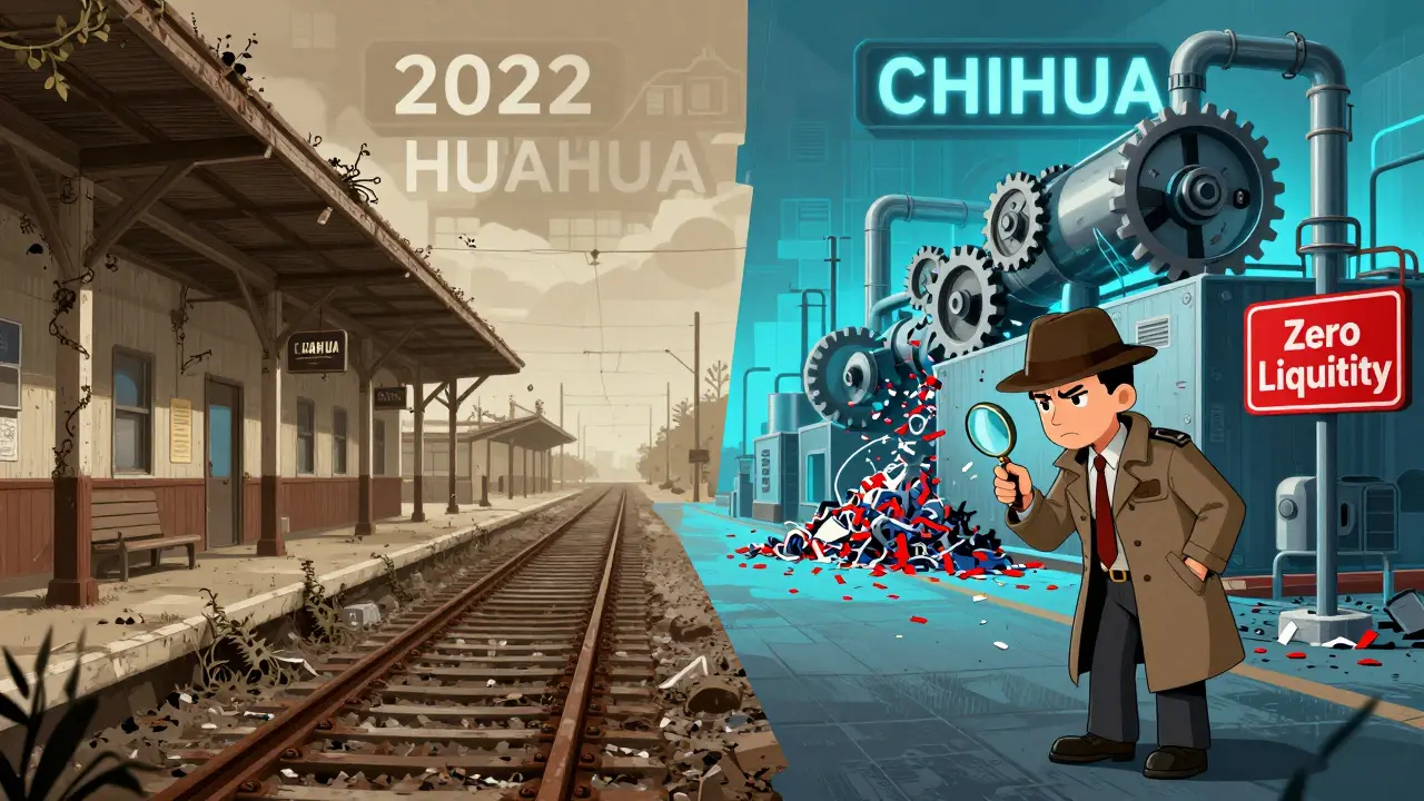 Illustration comparing old ended project to risky new token scam