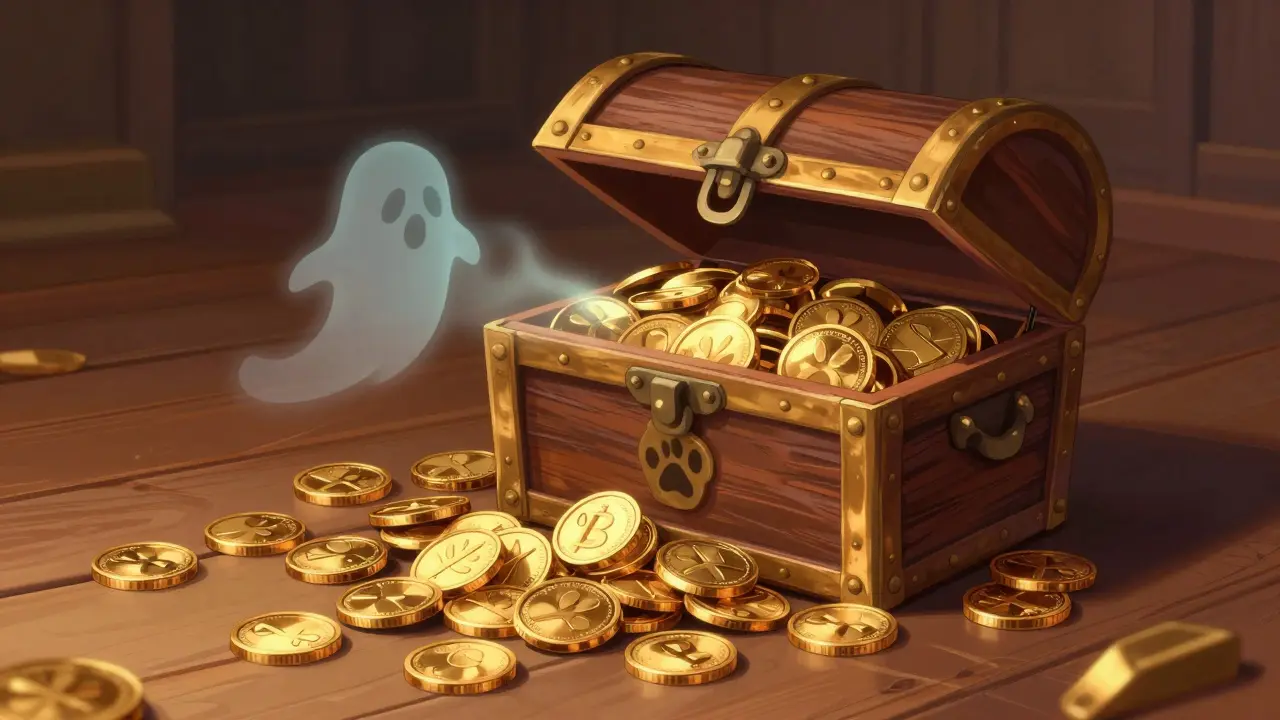 Illustration of a treasure chest overflowing with gold coins representing fixed supply