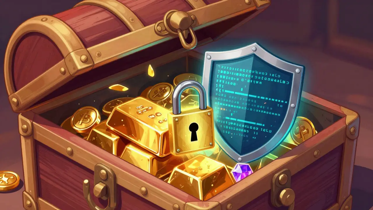 Locked treasure chest protecting assets from malicious tokens