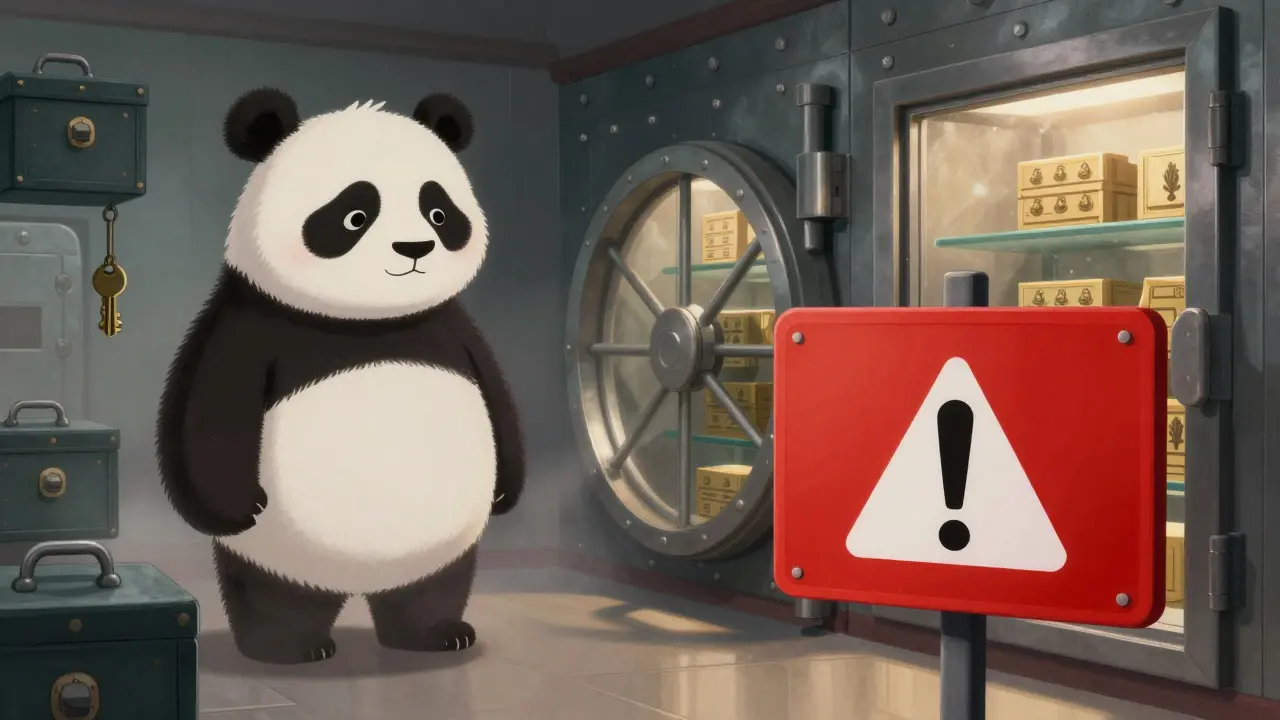 Split image showing fading panda with empty boxes versus secure transparent vaults