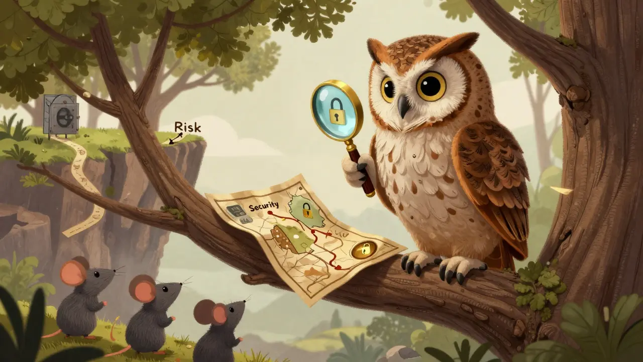 Wise owl checking security map: Due diligence