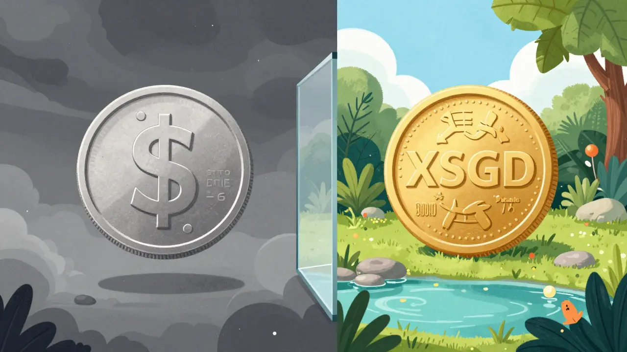 Comparison of volatile global currency vs stable SGD coin
