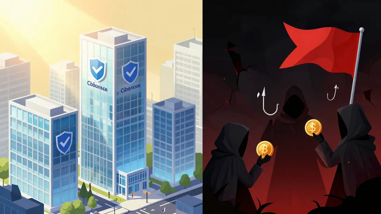 Contrast between safe transparent exchanges and shady scam operations