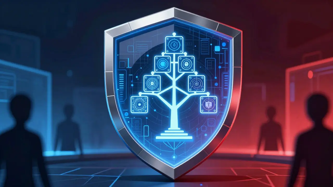Futuristic shield protecting a hash tree from abstract threats