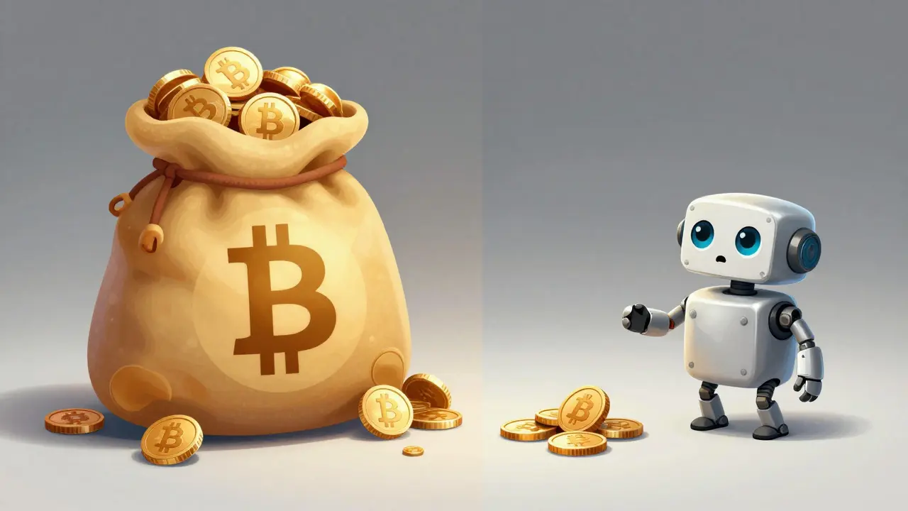 Illustration of Bitcoin rewards being cut in half during a halving event.