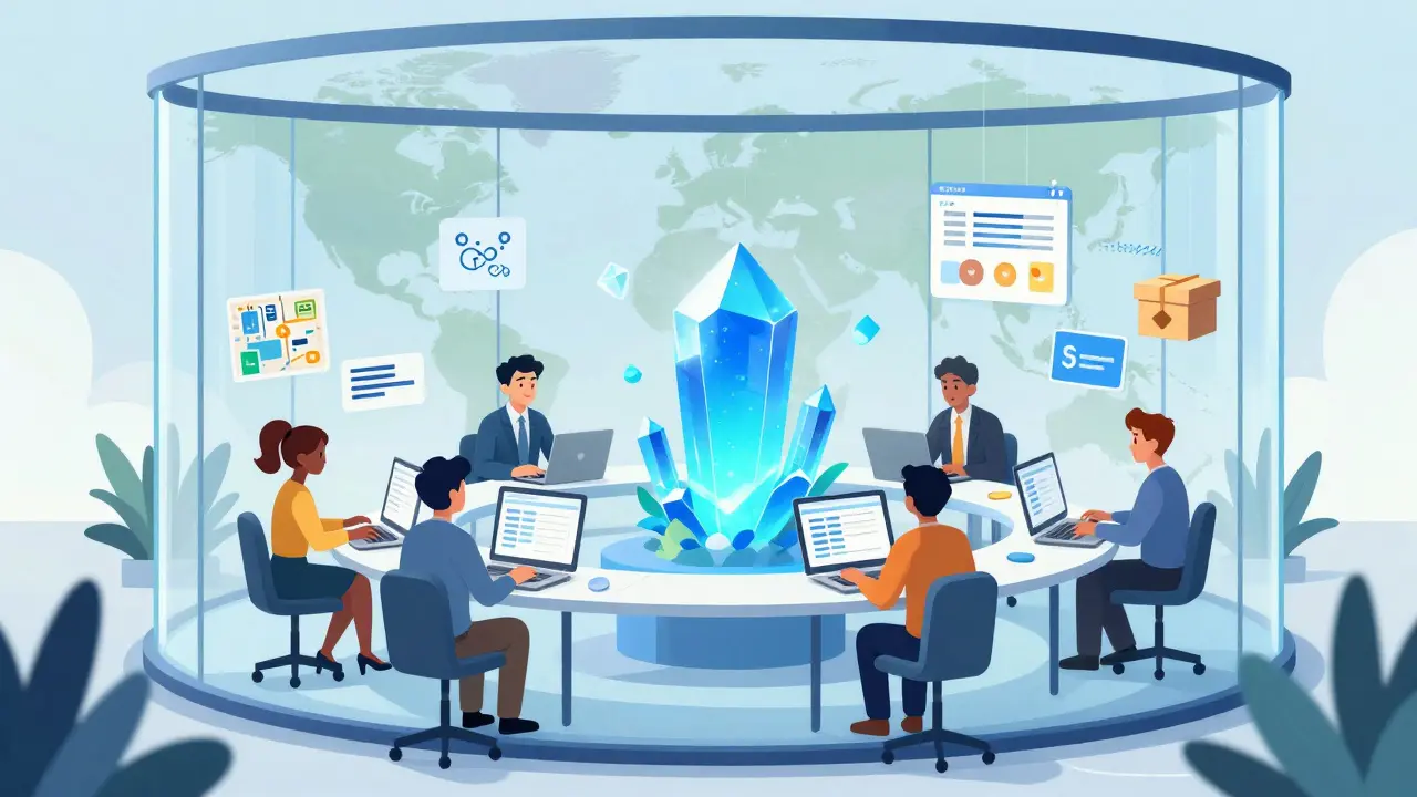 Illustration of fintech entrepreneurs working in a regulated blockchain sandbox