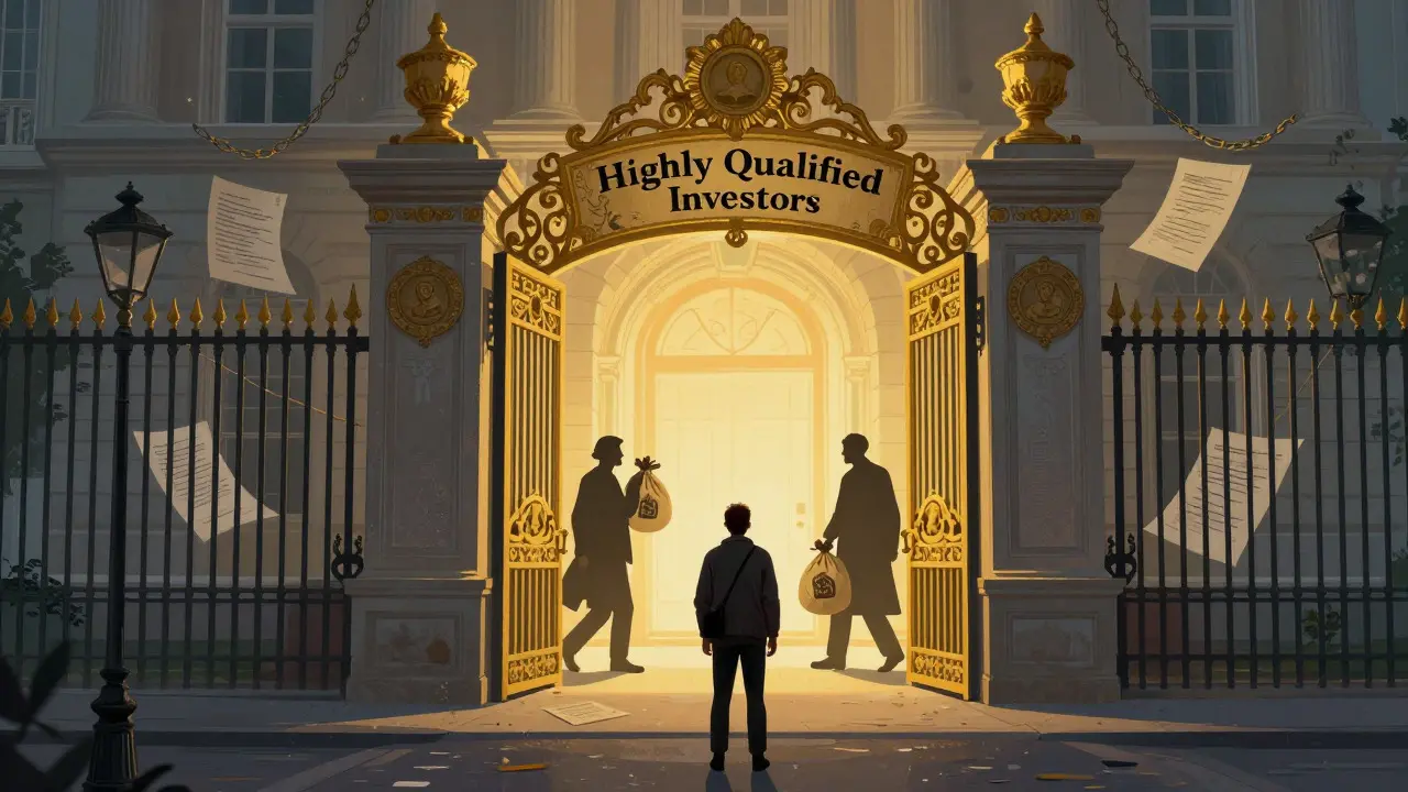 Wealthy elites enter open gates while ordinary citizens are locked out