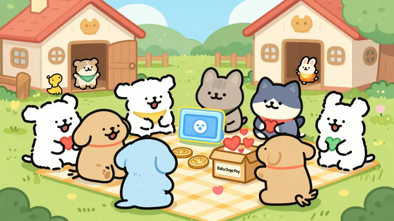 Cute animals donating to charity and using digital payment tools