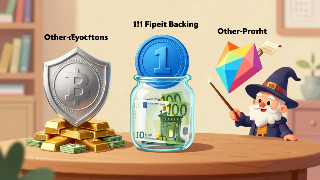 Illustration of three types of crypto tokens with different levels of security and backing requirements