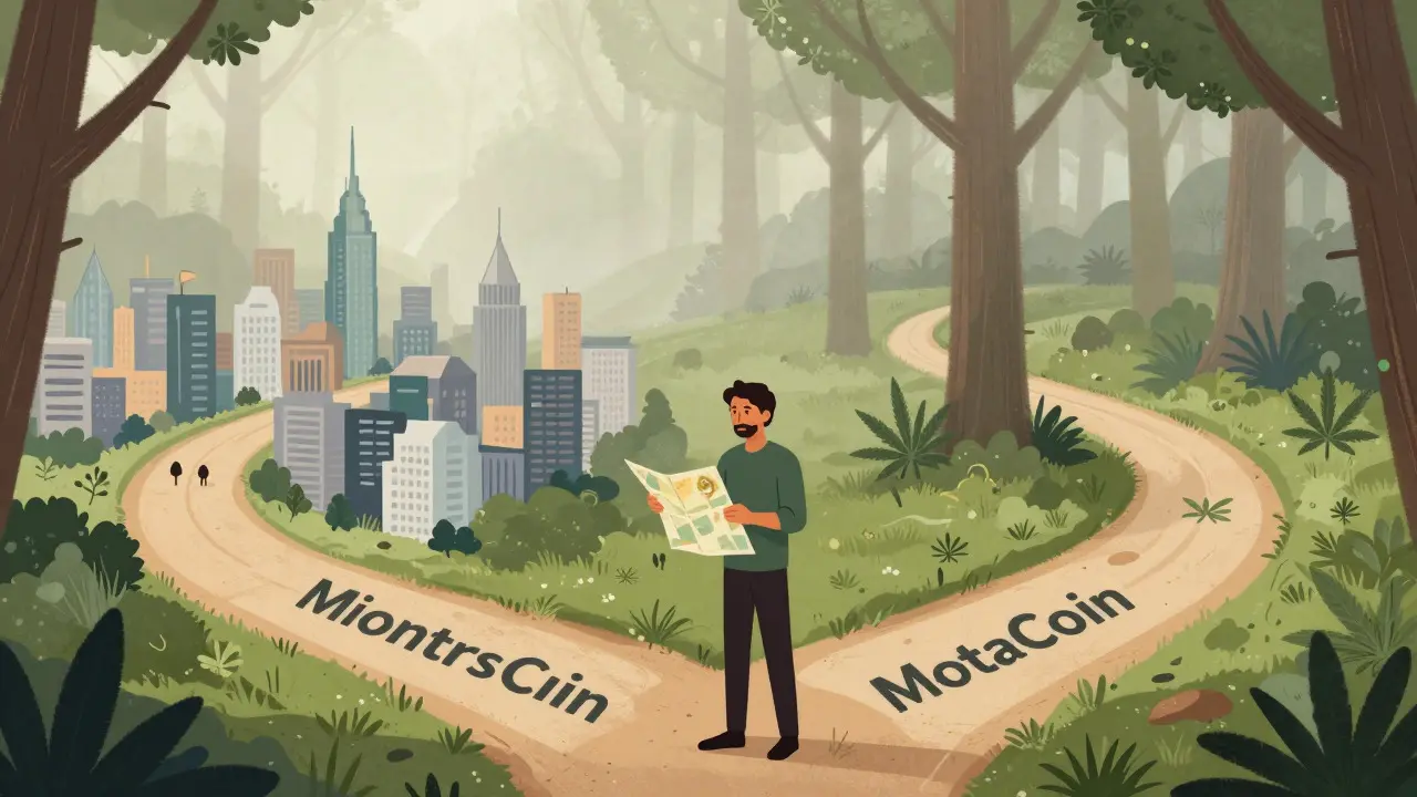 Investor at a crossroads choosing between mainstream and niche crypto paths