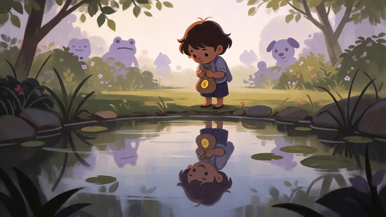 Child reflecting on Success Kid meme in a pond