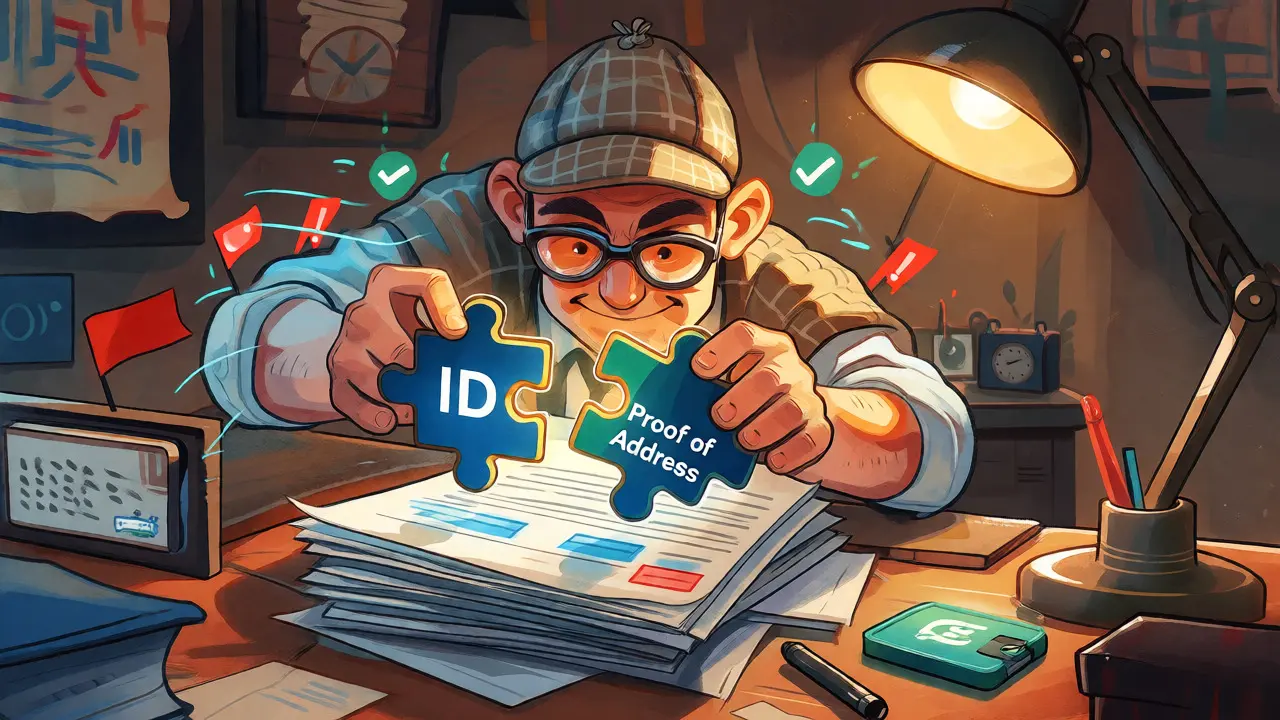 Compliance officer verifying identity with puzzle pieces