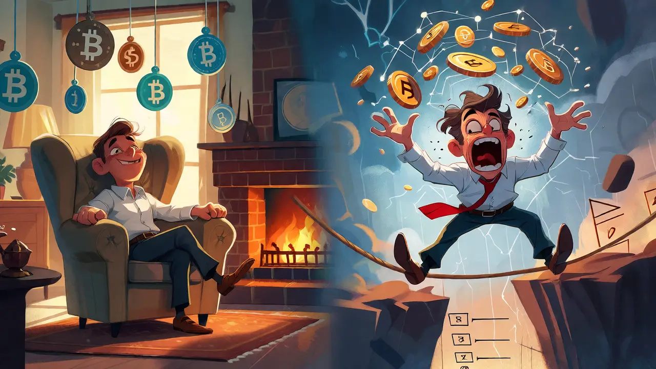 Contrast between a relaxed investor and a stressed professional trader.