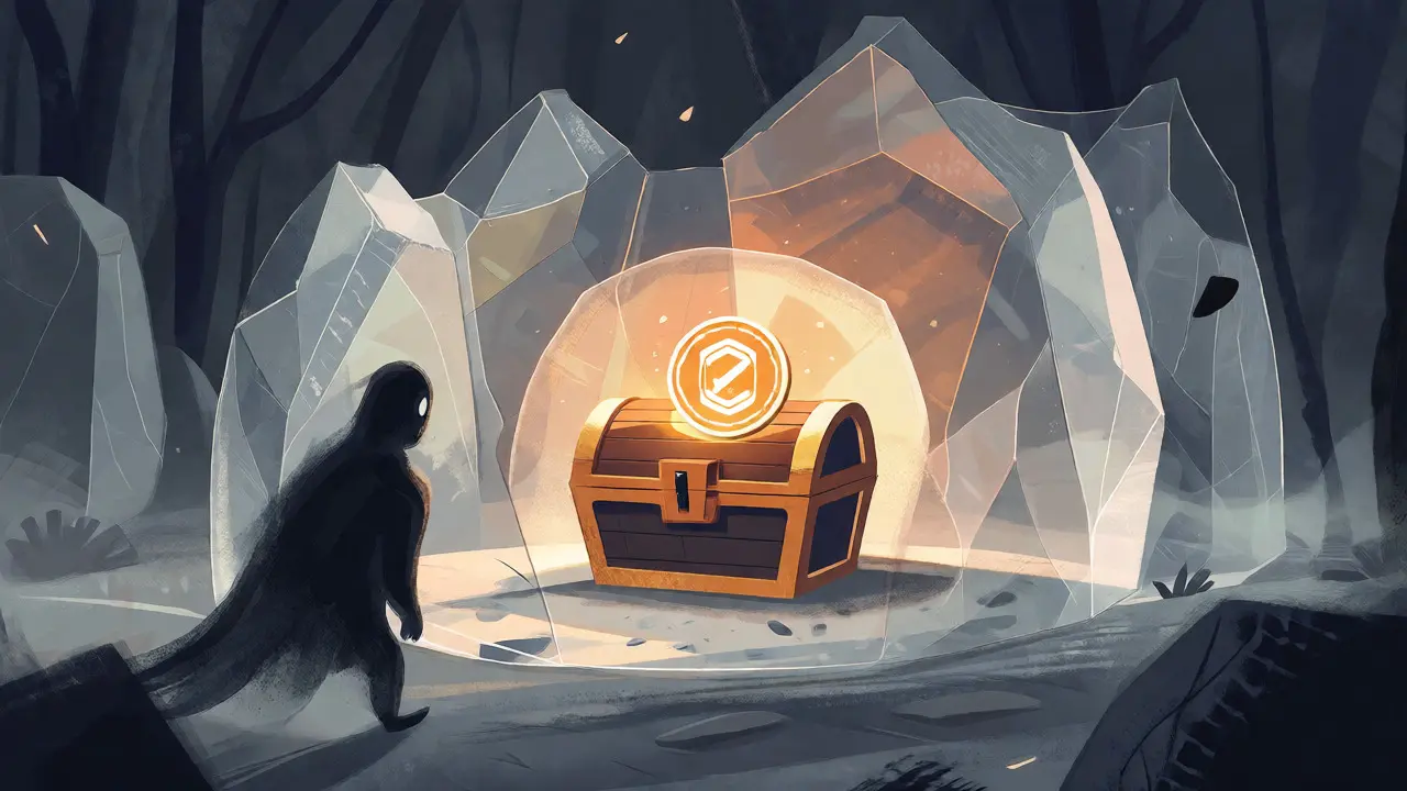 Treasure chest protected by crystal shields against shadows